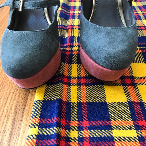 ASOS Colorblock Grey Suede Heels Ankle Straps - Picture 2 of 7